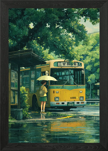 Rainy day bus - bus, stop