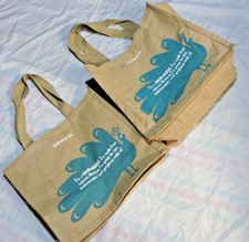 2 Sainsburys Reusable Jute Tote Shopping Carry Bag For Life Blue Peacock Print