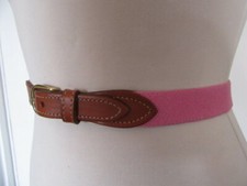 VINTAGE 90'S REGENT BELT COMPANY SLIM PINK ELASTIC BELT ON TAN LEATHER ENDS 