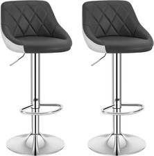 WOLTU Set of 2 Adjustable Swivel Bar Stools with Back, Grey and White