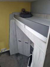 High Sleeper Bed with Desk, Wardrobe and Shelves - Space Saving Lofted Bed