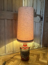 VINTAGE FAT LAVA RED GERMAN FLOOR LAMP WITH HUGE ORIGINAL SHADE OVER 4FT TALL