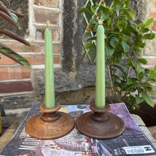 Wooden candle stick pair - wooden,
