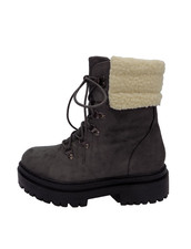 Grey Combat Boots Faux Suede