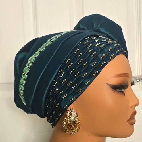 Women dark green turban - green,