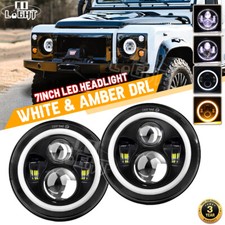Pair 7" Inch HALO Angel Eyes For Land Rover Defender 90/110 LED DRL Headlights