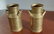Pair of Heavy Brass Decorative Milk Churns - Height 10.5 cm