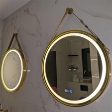 Round Bathroom LED Lighted Mirror HD Glass Mirror Vanity Makeup AntiFog Dimmable