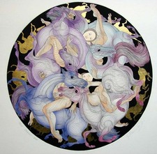 Guillaume Azoulay "Carousel" Serigraph on Paper Hand Signed Gold Leaf horses