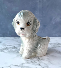 Vintage Poodle Plant Pot Planter White Kitsch Dog  - Small chip
