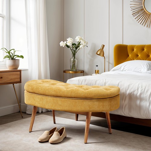 Chenille upholstered pouffe - upholstered,