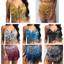 Sequin Tassel Top Hip Scarf Belly Dance Costume Nightclub Festival Bra Top Skirt