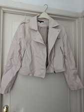 Missguided Faux Leather Light Pink/Rose Cropped/Biker Jacket Size 12