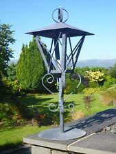 Metal Garden Pedestal Lantern - Outdoor Candle - Grey Galvanised Metal