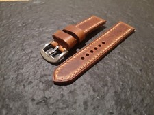 Tan (mid-brown) Italian Leather Watch Strap: 16 to 24 mm: Handmade in the UK