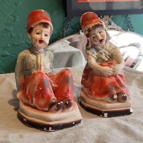 Pair vintage chalkware - pair, boy