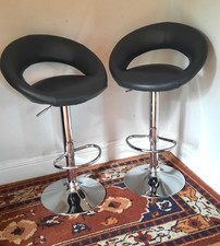 Pair of Vintage Leather Look and Chrome Adjustable Bar stools