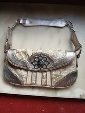 RIVER ISLAND Vintage Silver Faux Leather Clutch, Short Handle Pre Loved, clean