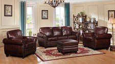 Brown Leather 3 Seater or 2 Seater or Armchair or Footstool Sofa Suite HIGHBURY