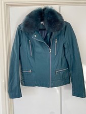 Red Herring Size 12 Bike Jacket Faux Leather Jacket Fur Collar Faux Teal Green