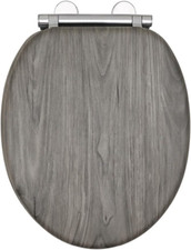 AQUALONA® Luxury Grey Oak Effect Toilet Seat - Soft Close MDF Moulded Wood Seat 