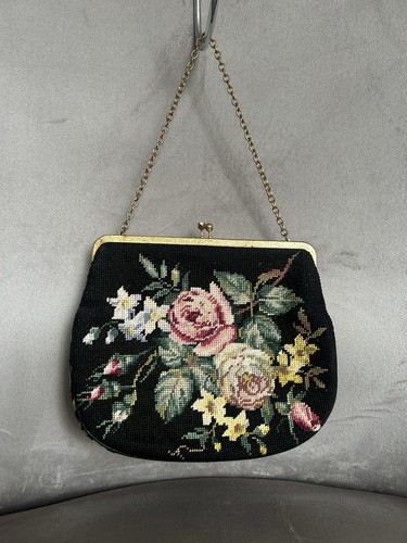 Vintage 1950s black floral - 1950s,