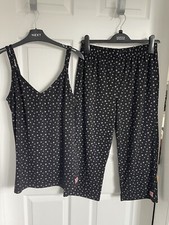 Ladies Black Mix PRETTY SECRET Cropped Cami Pyjama Set - Size 8/10
