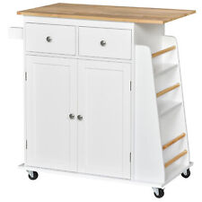 Homcom 3-Tier Rolling Trolley with Rubber Wood Kitchen Island Storage Cabinet