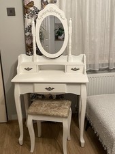 Dressing Table, Oval Mirror & Stool Set - White