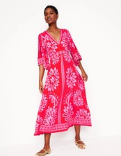 BNWT Boden Maya Kimono Jersey Maxi Dress Sz 12 R Red Palm Foliage