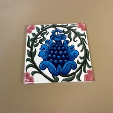 William De Morgan Victorian Tile Ceramic Square Blue Pink Floral Pattern Coaster