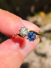 Antique Edwardian Natural Ceylon Sapphire & Diamond Twsit Ring 14ct Gold