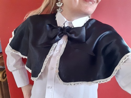 Black satin short cape - black,