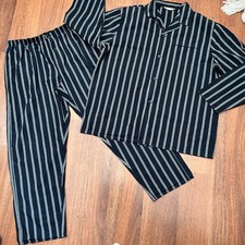 Men’s M&S Green Navy Mix Striped 100% Cotton Pyjamas Set Loungewear Size XL