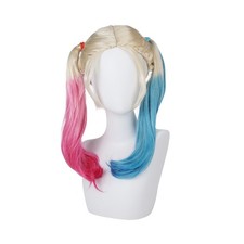 Harlequin Blonde Wig Pink Blue Pigtails Halloween Cosplay Fancy Dress