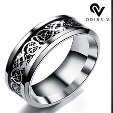 Men's Ring Dragon Celtic Stainless Steel Wedding Fashion Band 8mm silver