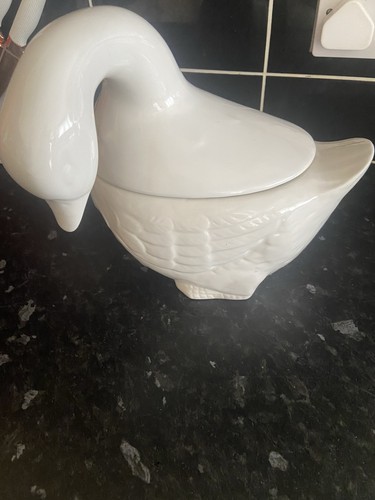 Vintage white ceramic duck - ceramic,