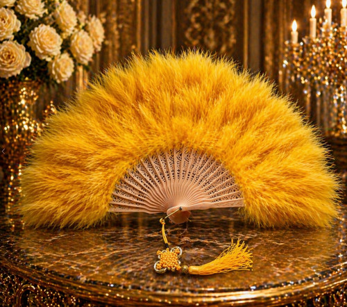 Premium yellow feather fan - yellow,