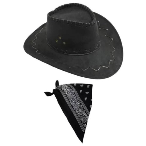 Black faux suede cowboy - hat, &