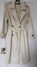 STUNNING Zara Soft PU Leather Classic Beige Long Trench Coat Size XS New