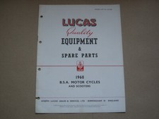 1960 BSA Motorcycle Lucas Parts List includes both Gold Stars & Rocket Gold Star