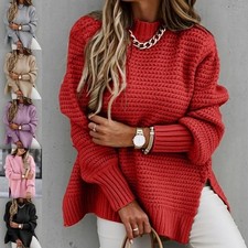 Women Chunky Knitted Sweaters Ladies Long Sleeve Winter Baggy Plain Jumper Tops 