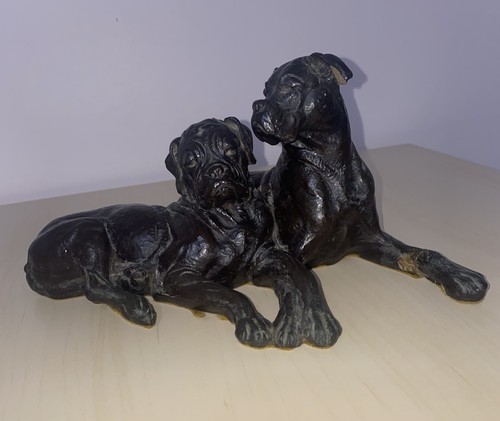 Pair boxer dogs figurine - of,