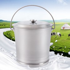 14L Stainless Steel Milk Pail Bucket with Lid Milk Can Wine Pail Bucket NEW