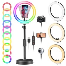 PEYOU Desktop Ring Light with Stand & Phone Holder, 10" Dimmable 29 Color Modes