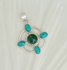 Genuine 925 Sterling Silver Turquoise Malachite Gemstone Jewellery Pendant UK