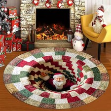 16inches Christmas 3D Rugs Round Rugs Non-Slip Xmas Optical Illusion Rug Carpet