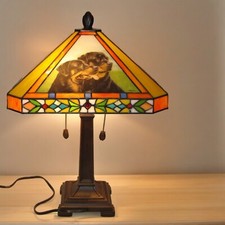 Danbury Mint John Lewis Fitzgerald Rottweiler Dog Lamp Tiffany Style Stained Gla