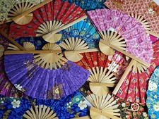 Stunning Set of 3 Assorted Oriental Handmade Hand Fans Made Of Bamboo And Fabric