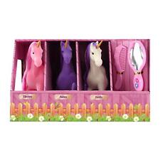 Set Of 3 Large Flocked Toy Magic Unicorn Play Figures in Stable Play Set 